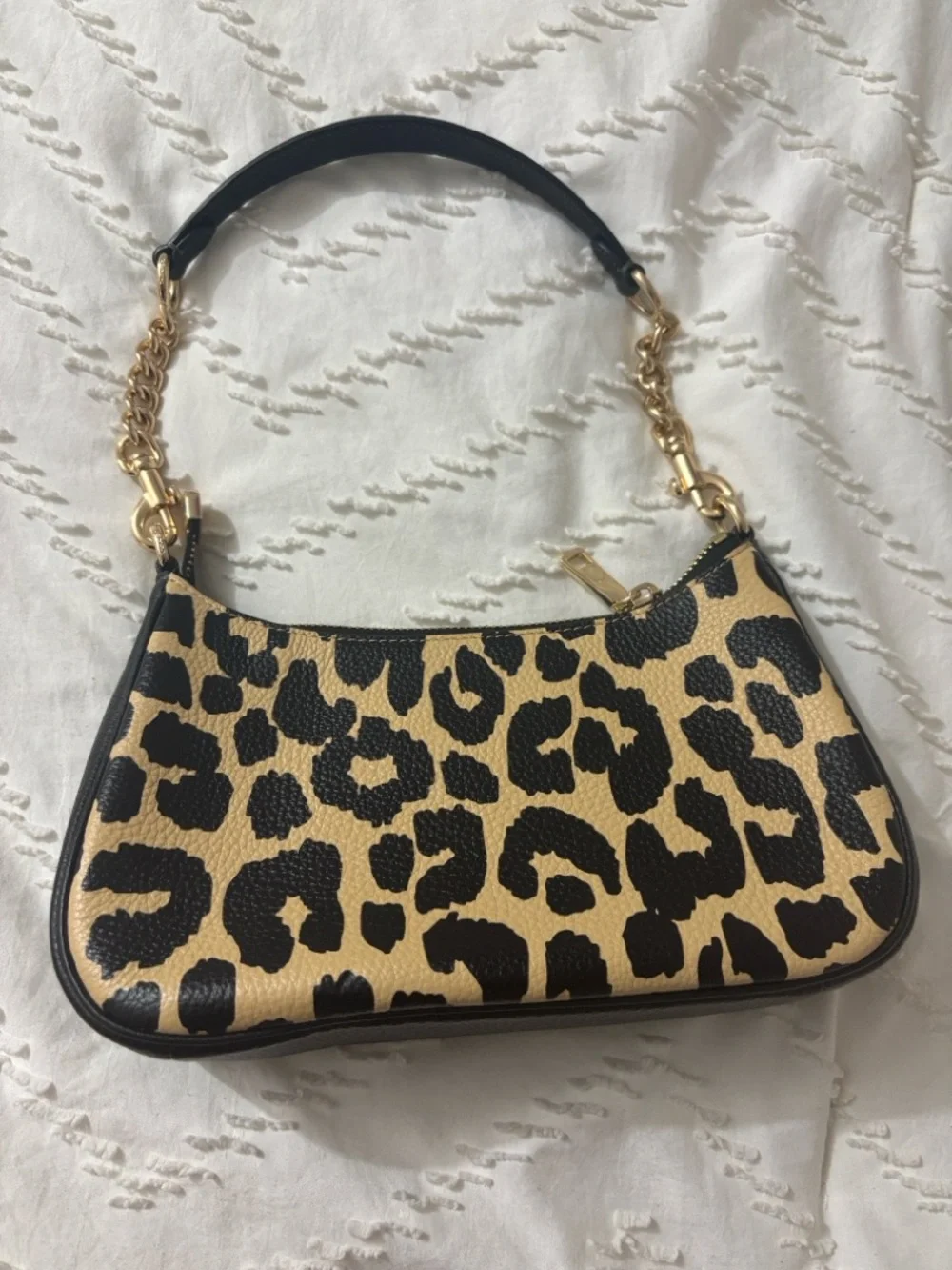 Coach Teri Leopard Print Shoulder Bag in Black & Tan